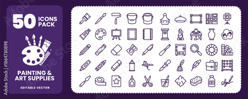 Painting and Art Supply Tools Icons for Creative Education