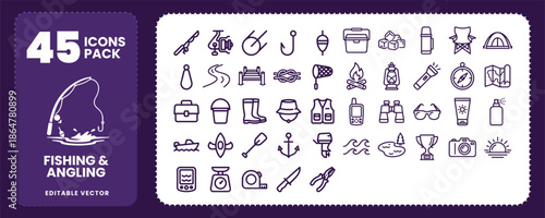 Fishing and Angling Outdoor Icons for Recreation Design Art