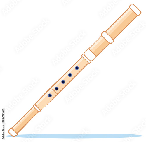 Beige Bamboo Flute Music Instrument with Finger Holes for Melodic Sounds