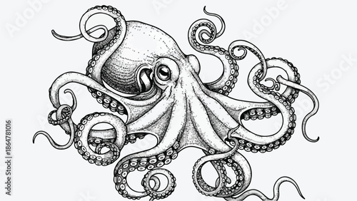 Detailed ink sketch of an octopus with tentacles