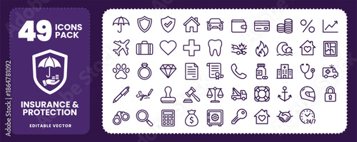 Insurance and Protection Shield Icons for Finance Security