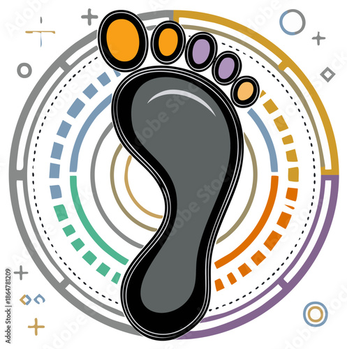 Footprint Silhouette Design with Colorful Circles and Geometric Accents for Tracking App