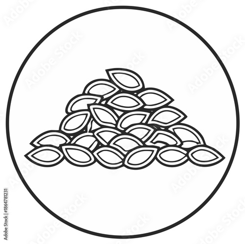 Pile of Pumpkin Seeds Food Ingredient Illustration in Circle Shape Isolated