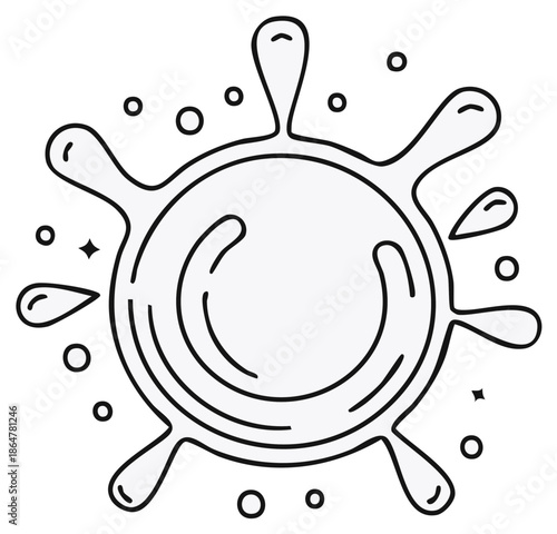 Abstract liquid splash with droplets and sparkles in outline style