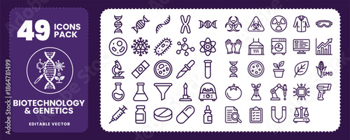 Biotechnology and Genetics Science Icons for Medical Research