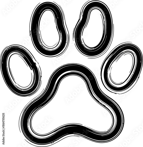 Abstract Black Paw Print Symbol Grunge Style Dog or Cat Footprint Icon for Pet Lovers and Animal Themes