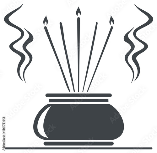 Burning Incense Sticks in Holder with Rising Smoke Illustration
