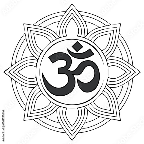 Om Symbol Design with Lotus Petals Illustration Graphic Vector