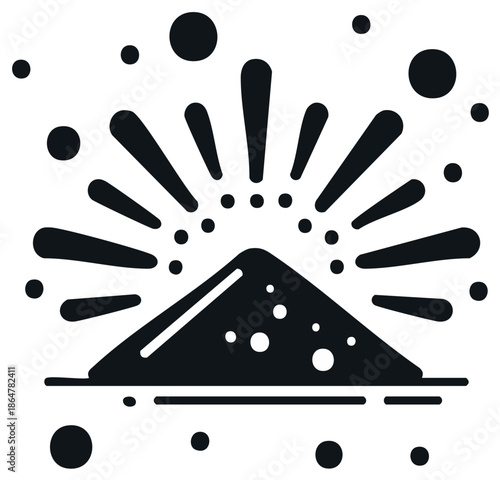 Stylized Eruption with Mountain and Sparks - Black and White Icon