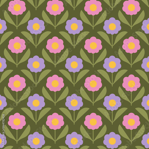 seamless pink and purple flowers pattern