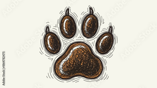 Hand Drawn Paw Print Icon A Textured Illustration of a Dog or Cat Footprint for Pet Lovers and Animal Graphics