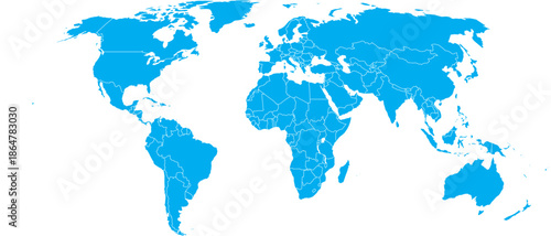 Blue World Map Silhouette Editable Vector.