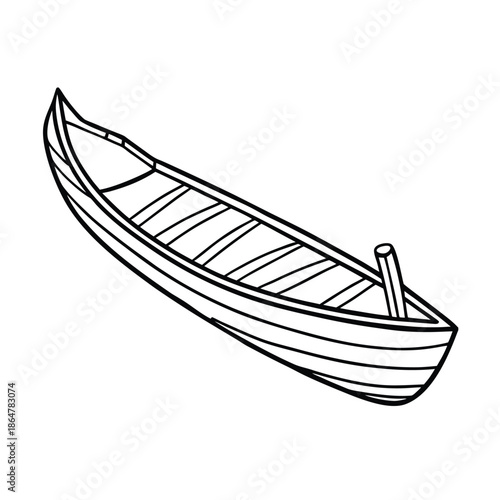 Single line wooden canoe outdoor adventure illustration