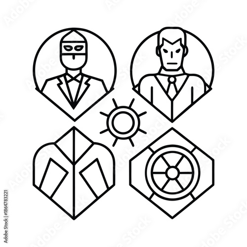 Superhero business man pictogram icon set illustration