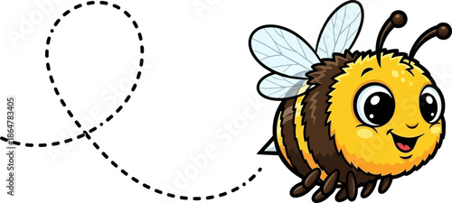 Cute Cartoon Bee Flying with a Dashed Line Path