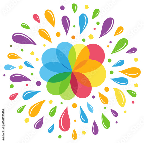 Wallpaper Mural Colorful Petals Exploding Outwards With Splashes of Bright Paint Drops Torontodigital.ca