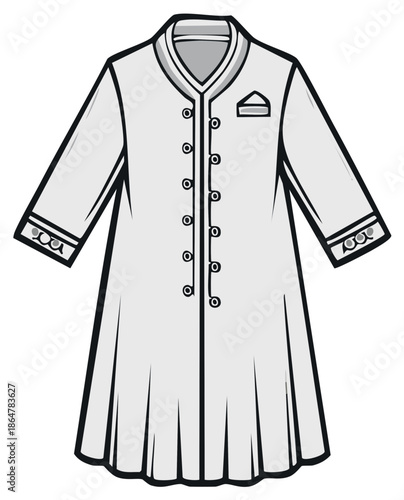 Traditional Men's Long Tunic Shirt With Band Collar And Decorative Buttons