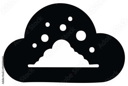 Abstract Black Cloud Illustration with White Snowflakes and Snowdrift Design