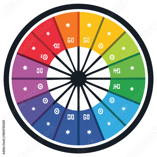 Vibrant Rainbow Color Wheel of Fortune with Mystical Abstract Symbols