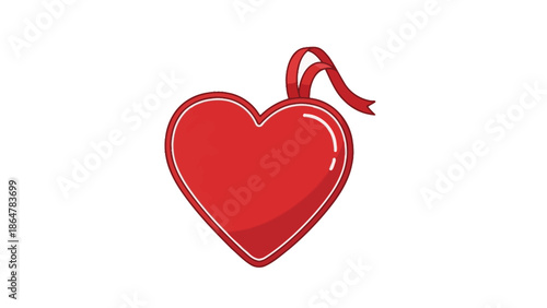 Red Heart Icon with Ribbon Illustration.