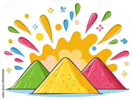 Vibrant Powder Piles Exploding Celebration of Colors Festive Vector Illustration