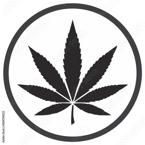 Black cannabis leaf icon symbol inside circle simple vector graphic illustration for wellness design