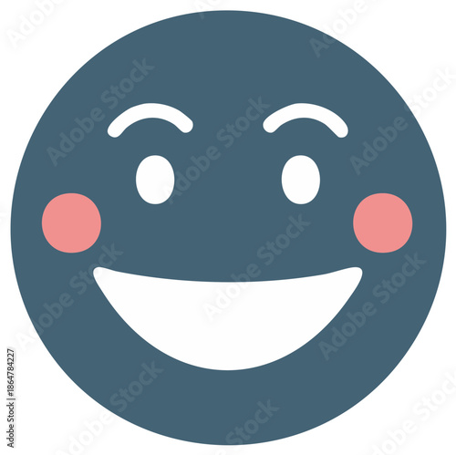 Smiling Emoji Face with Pink Cheeks Vector Illustration, Happy Icon, Simple Emoticon for Social Media and Messaging