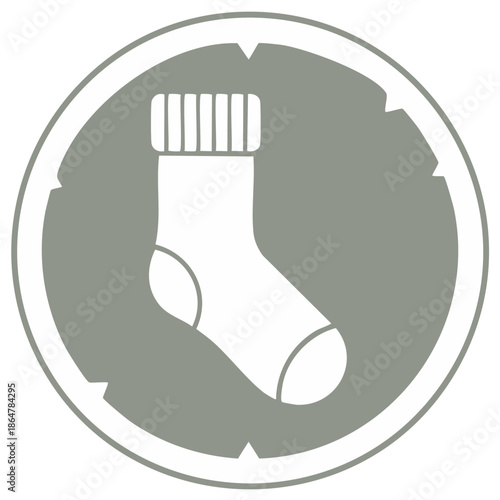 White Sock within a Circular Badge with Ribbed Top and Arrow Points around Border