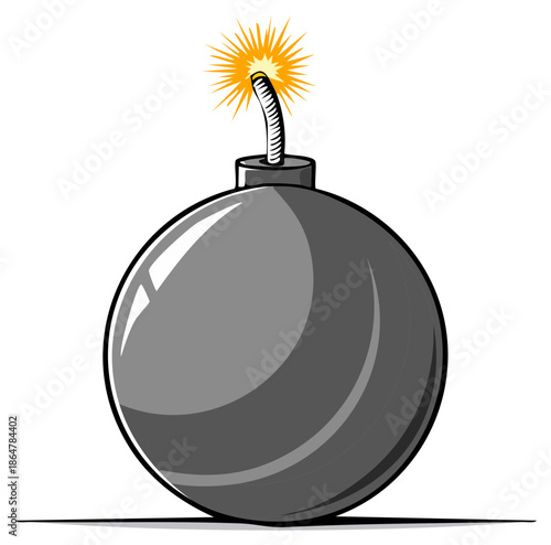 Cartoon bomb with burning fuse illustration symbolizing danger urgency and destructive power
