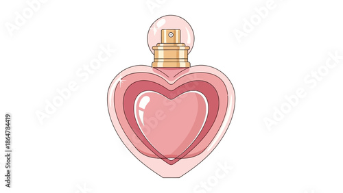 Pink heart shaped perfume bottle with golden cap Page.