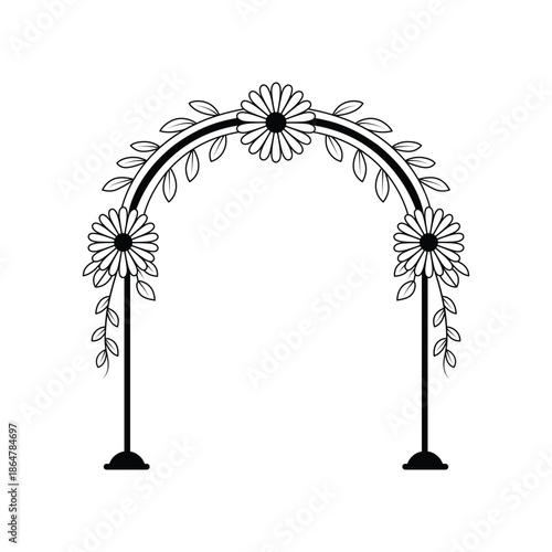 black floral archway with flowers and leaves