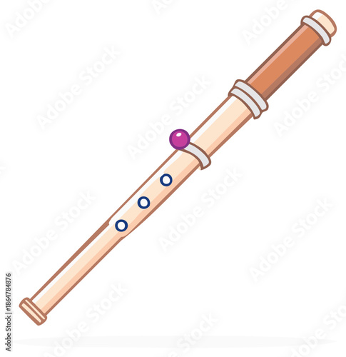 Wooden flute simple illustration isolated, wind music instrument, musical tool icon vector