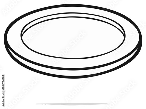 Minimalist flying disc icon in black and white line art vector illustration