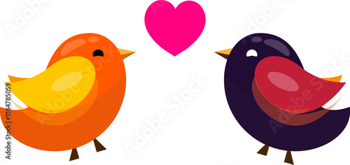 Cute cartoon illustration of two birds facing each other with a heart