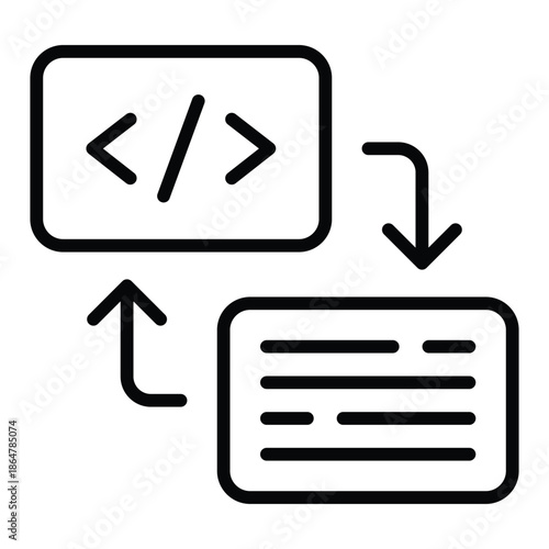 Outline API icon for software integration, connection, and code development.