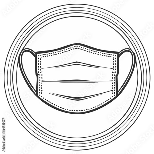 Protective face mask inside concentric circles icon sketch emphasizing personal safety in viral outbreak