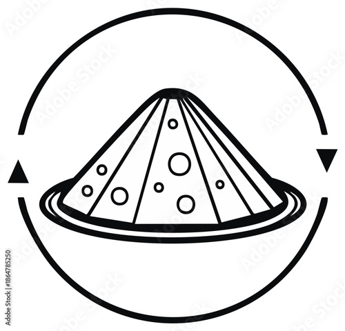 Asian conical hat with geometric arrow circle outline vector illustration