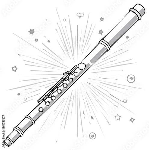 Elegant Flute Illustration with Sparkling Light Effects and Ornaments for Music Design