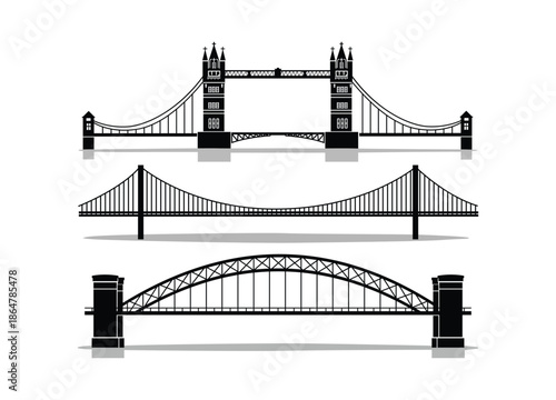 Illustration of Iconic Bridges with Tower Suspension and Arch Designs