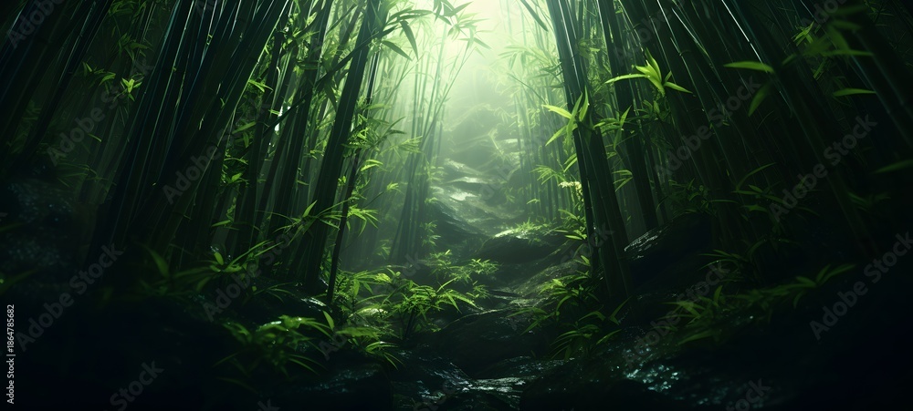 Fototapeta premium realistic photo of a glossy bamboo forest,generative AI