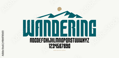 Bold simple sans serif display font for logos headers or slogans, elegant vector thick and beautiful geometric typeface, uppercase letters alphabet with numbers, poster and advertising.