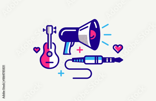 Music and sound producing vector detailed icon, recording studio mix audio, audio engineering bundle.