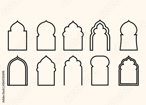 Set of ornate arch outlines with diverse shapes for design projects