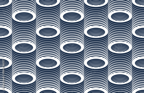 Tubes seamless pattern, optical style 3D pipes vector abstract background, line cylinders geometric tiling wallpaper, trippy op art.