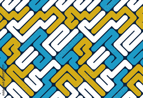 Labyrinth geometric vector seamless pattern, vector abstract background of a logic maze, rectangle lines geometrical endless wallpaper design.