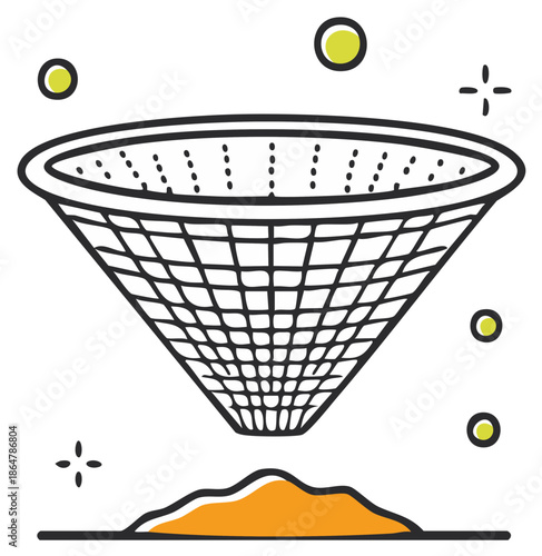 Sifting funnel filter separation process illustration graphic