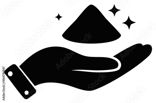 Hand Presenting a Glowing Pyramid with Stars Conjuring Mystical Wonder and Symbolic Power