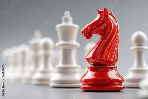 Wallpaper Mural Glossy red chess knight leading white pawns, leadership strategy and initiative concept Torontodigital.ca