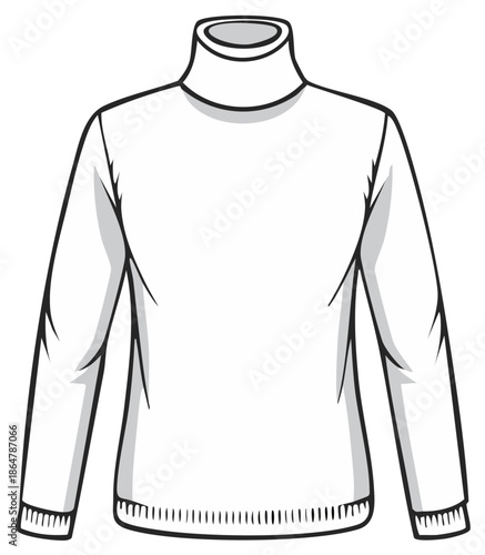 Fashion technical flat sketch of a classic long sleeve turtleneck sweater