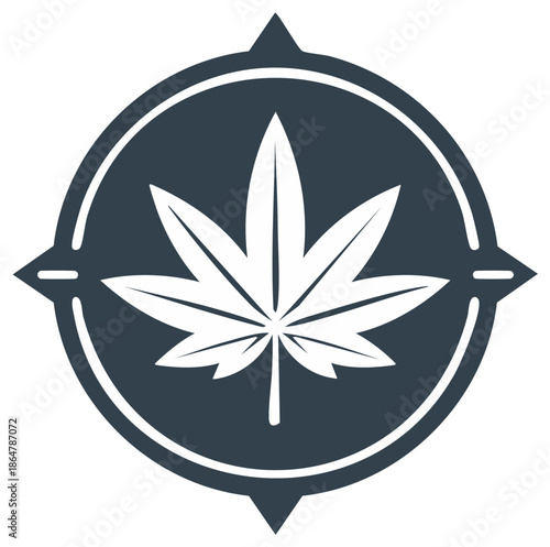 Leaf Inside a Circular Compass Graphic Isolated on White